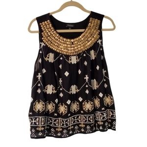 Lucky Brand Black Gold Sequin Embroidered Tank Top